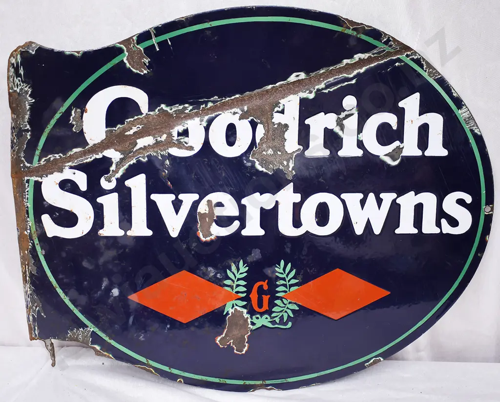 GOODRICH SILVERTOWNS DOUBLE SIDED ENAMEL SIGN Image 1++