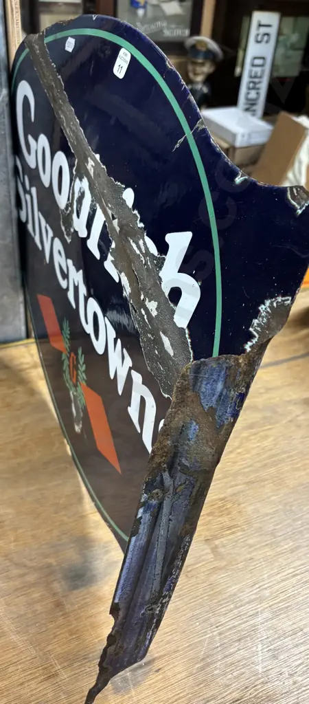 GOODRICH SILVERTOWNS DOUBLE SIDED ENAMEL SIGN Image 1++