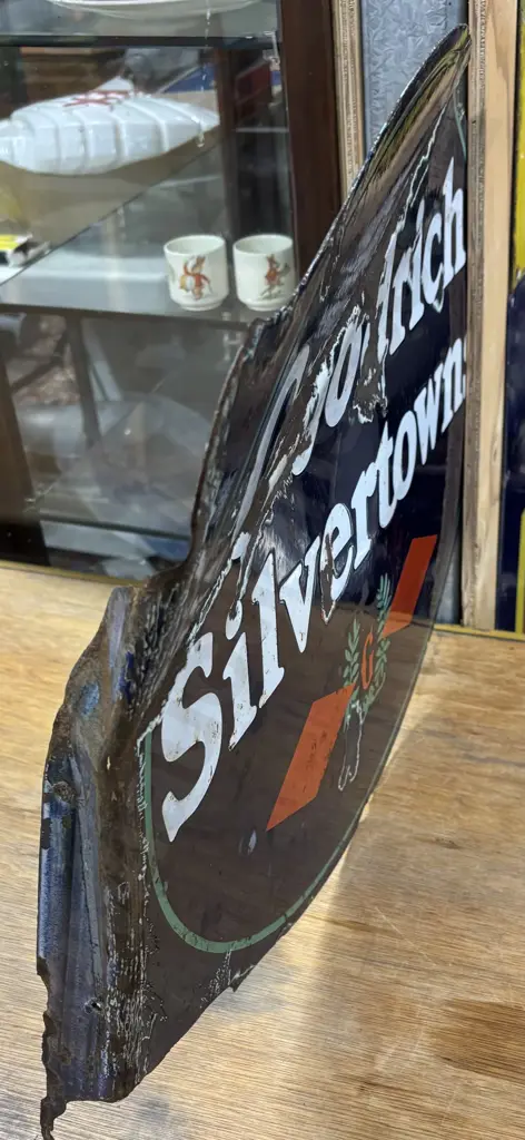 GOODRICH SILVERTOWNS DOUBLE SIDED ENAMEL SIGN Image 1++