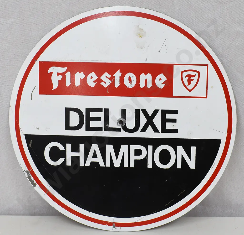 FIRESTONE RETRED/DELUXE CHAMPION TIN SIGN Image 1++
