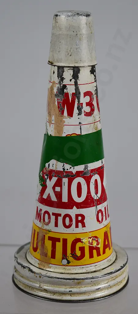 X-100 MOTOR OIL PRESSED TIN BOTTLE POURER & CAP Image 1++