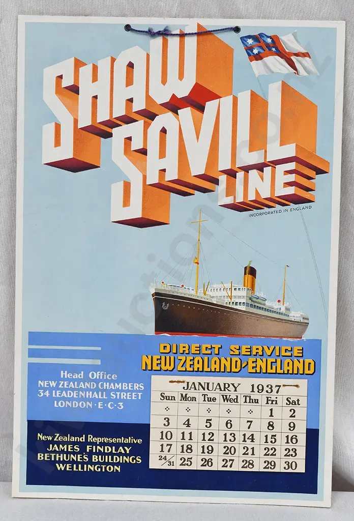 SHAW SAVILL LINE 1937 CALENDER Image 1++