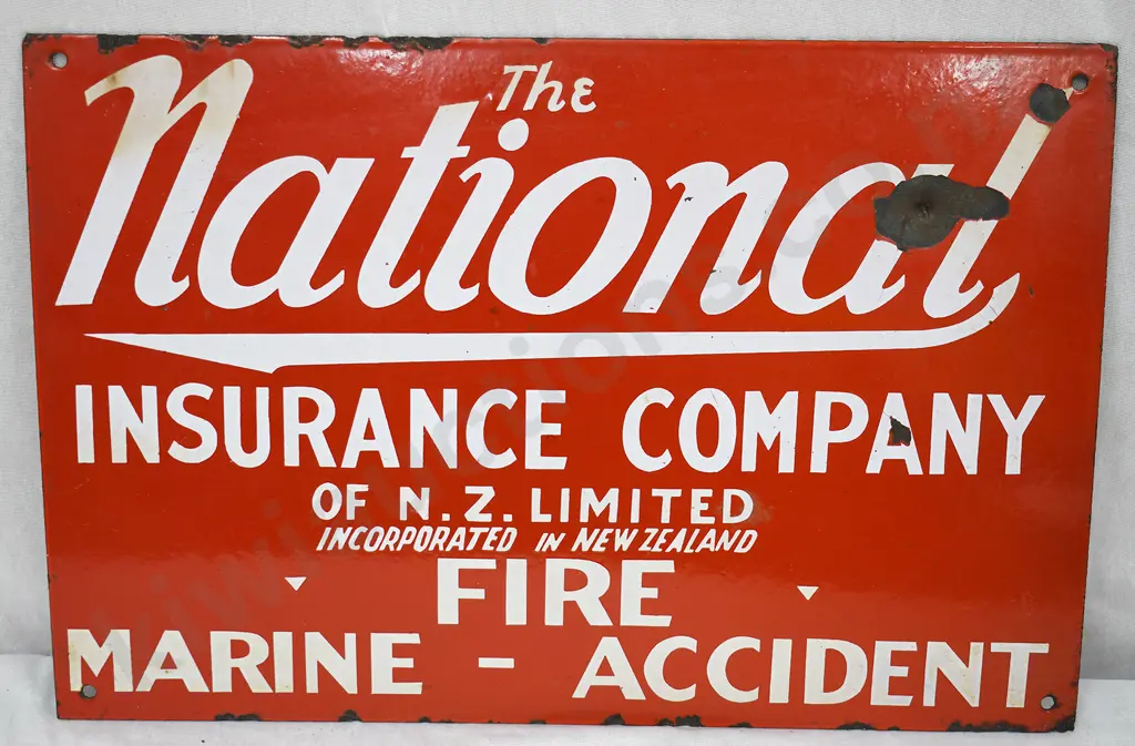 NATIONAL INSURANCE COMPANY ENAMEL SIGN Image 1++