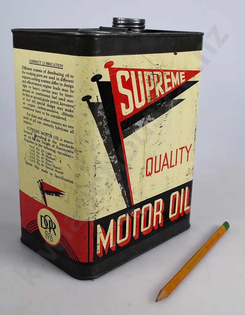 SUPREME QUALITY MOTOR OIL TIN & ADVERTISING PENCIL Image 1++