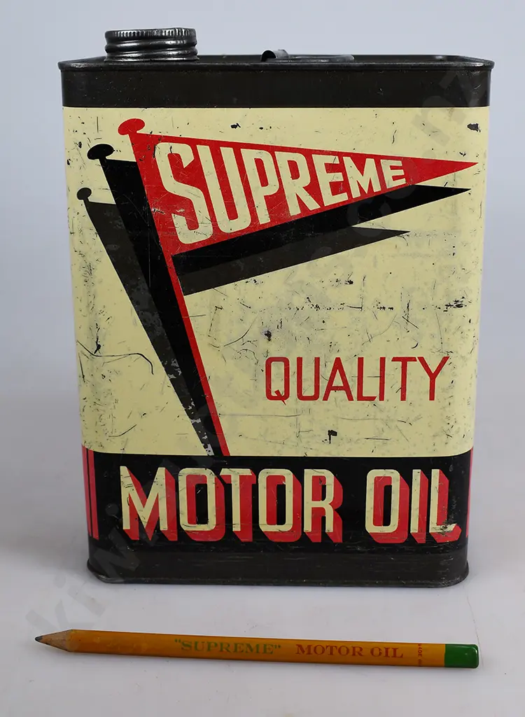 SUPREME QUALITY MOTOR OIL TIN & ADVERTISING PENCIL Image 1++