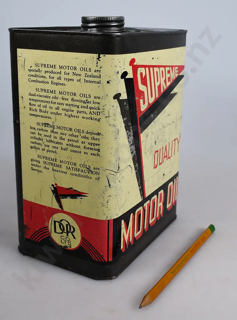SUPREME QUALITY MOTOR OIL TIN & ADVERTISING PENCIL Image 1++