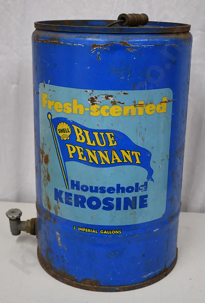 SHELL BLUE PENNANT HOUSEHOLD KEROSENE TIN Image 1++