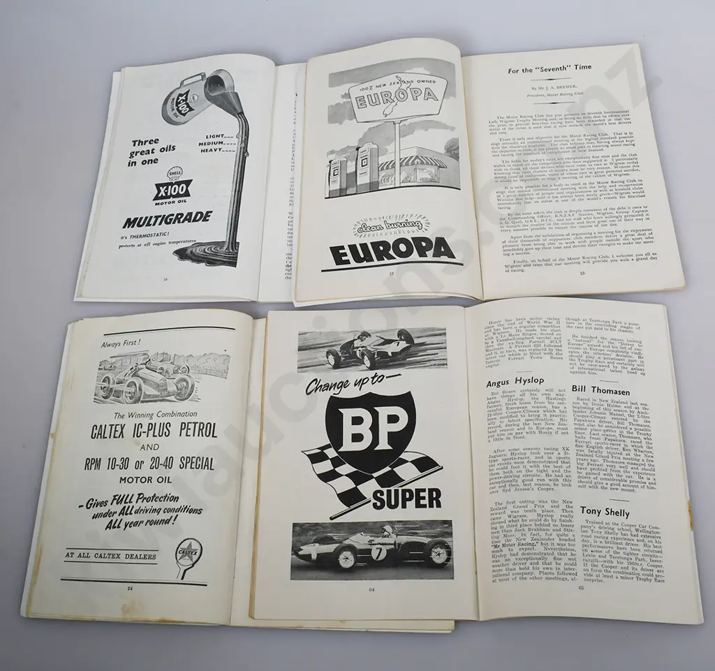 MOTOR RACE PROGRAMMES, LADY WIGRAM, TERETONGA, DUNEDIN FESTIVAL Image 1++