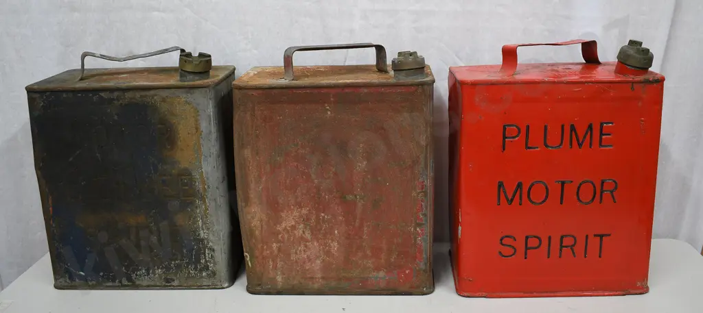 BIG TREE, MOBIL, PLUME PETROL TINS Image 1++