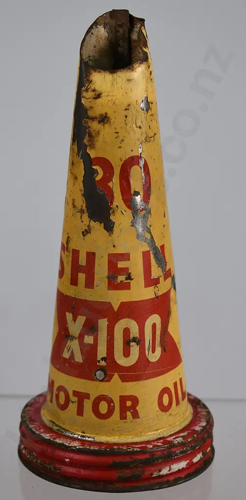 SHELL X-100 MOTOR OIL  PRESSED TIN BOTTLE POURER Image 1++