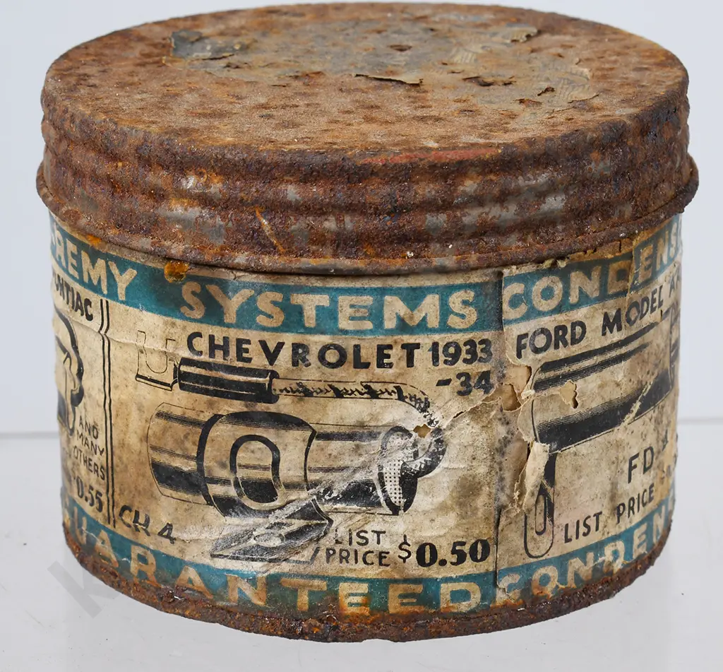 FORD CHEVROLET PLYMOUTH PONTIAC LABELED TIN Image 1++