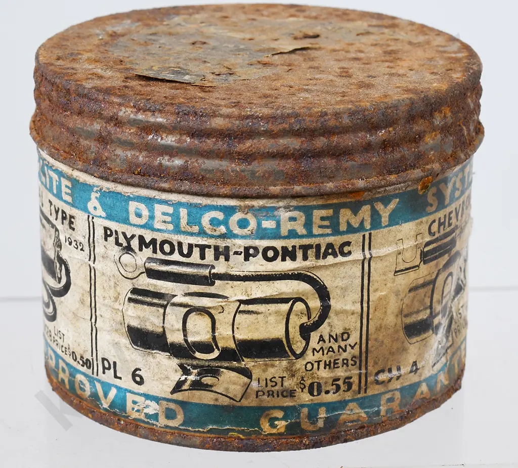 FORD CHEVROLET PLYMOUTH PONTIAC LABELED TIN Image 1++