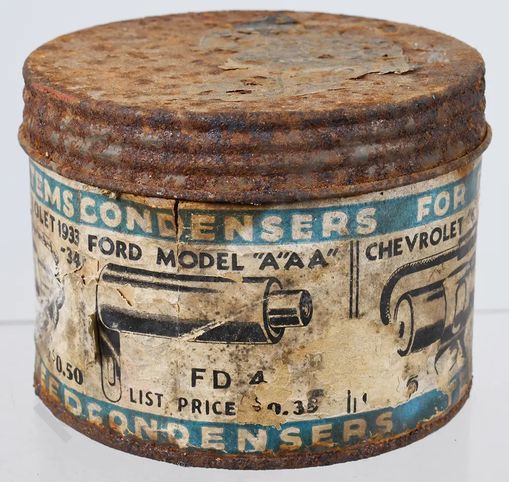 FORD CHEVROLET PLYMOUTH PONTIAC LABELED TIN Image 1++