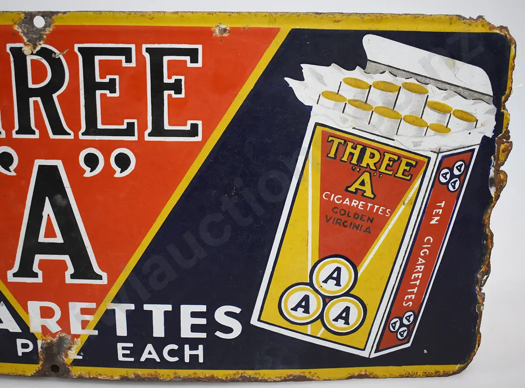 THREE "A" CIGARETTES ENAMEL SIGN Image 1++