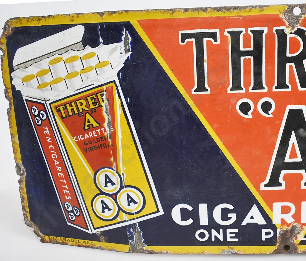 THREE "A" CIGARETTES ENAMEL SIGN Image 1++
