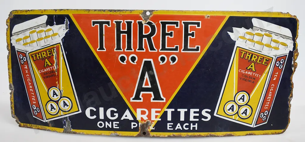 THREE "A" CIGARETTES ENAMEL SIGN Image 1++