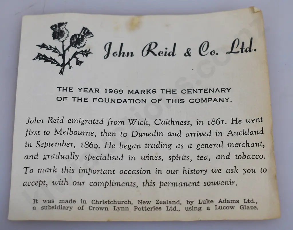 LUKE ADAMS MADE JOHN REID & CO LTD CENTENARY MUG Image 1++