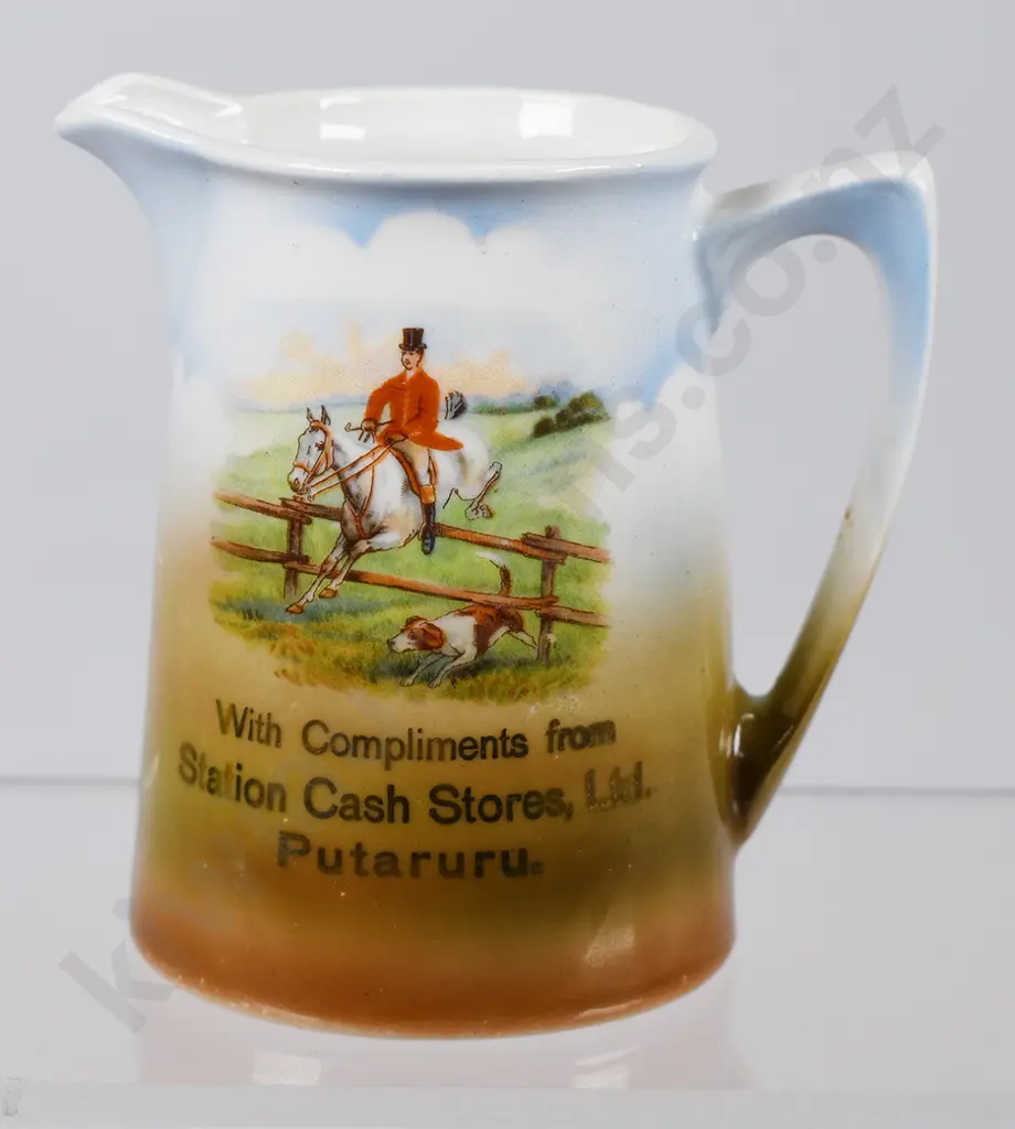 HUNTING SCENE ADVERTISING JUG, PUTARURU Image 1++