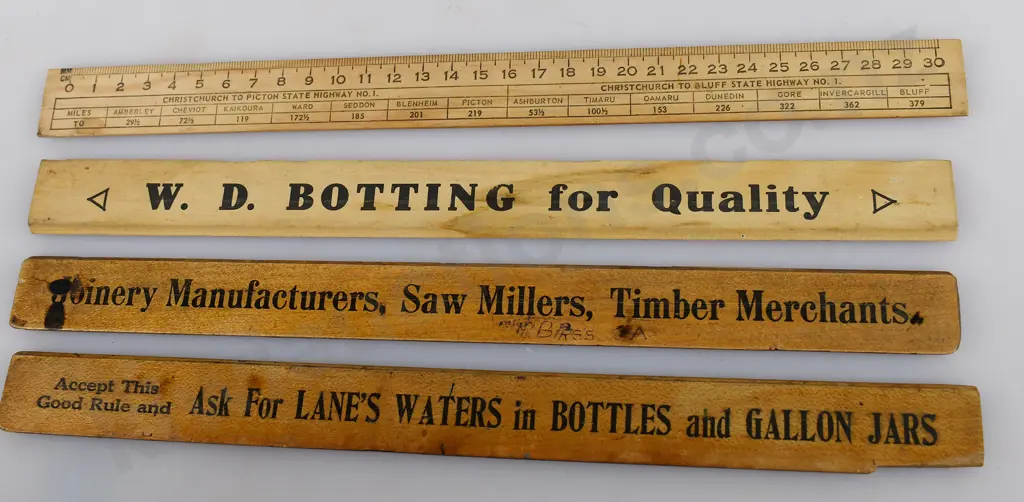 ADVERTISING WOODEN RULERS, LANE'S DUNEDIN Image 1++
