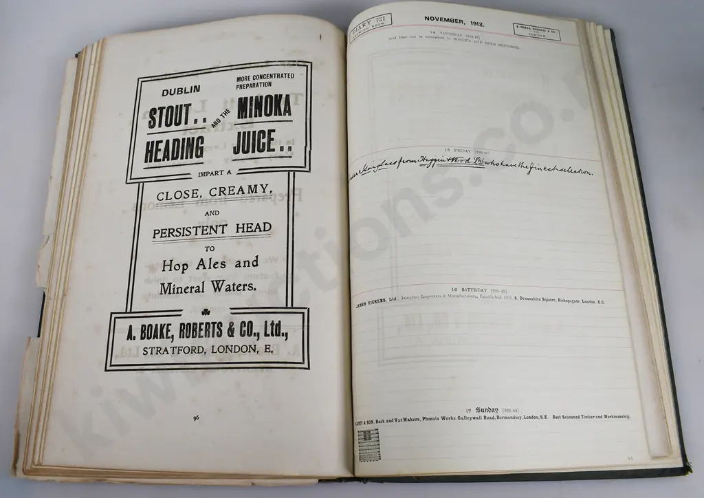 DIARY FOR THE BREWING ROOM, 1912 BOOK Image 1++