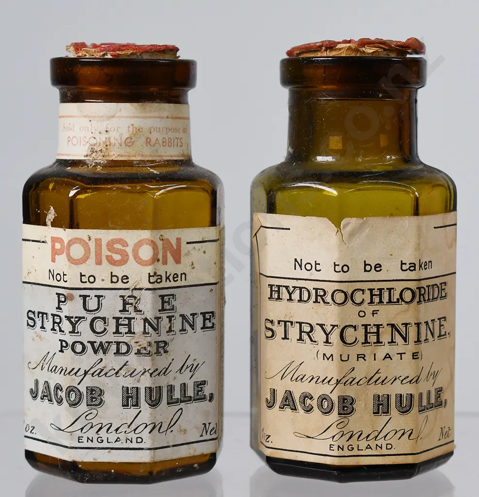 LABELLED STRYCHNINE POISONS, CARNEGIE BROS, HULLE, MACFARLAN Image 1++