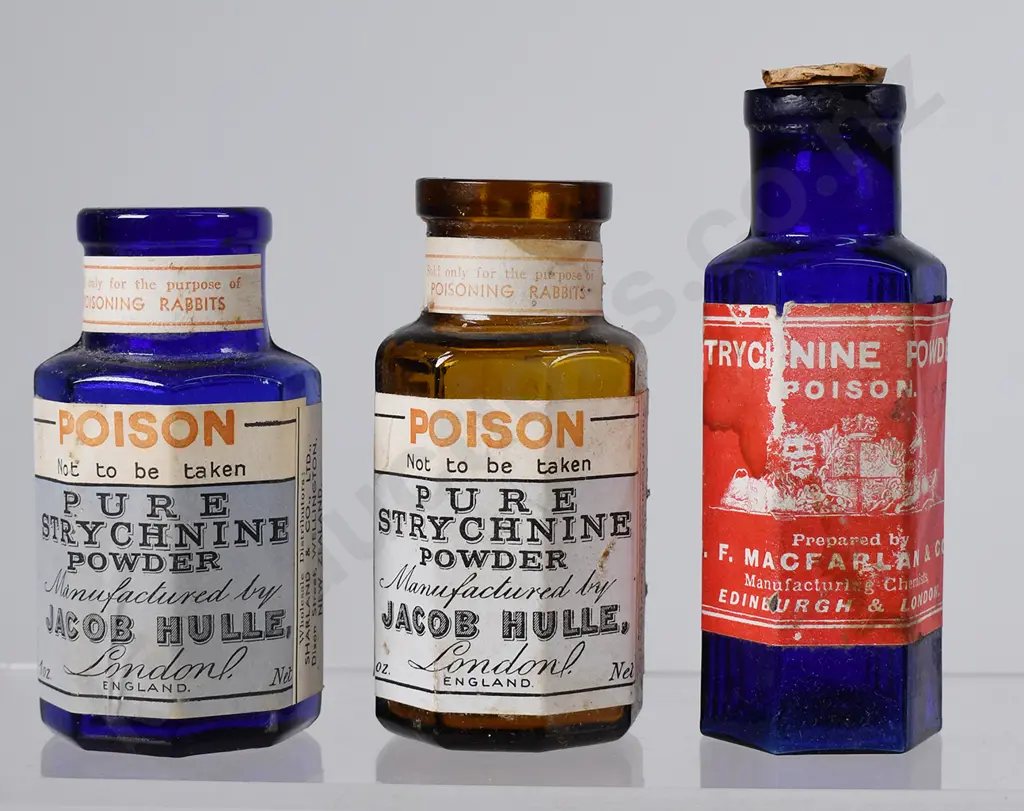 LABELLED STRYCHNINE POISONS, JACOB HULLE, J.F. MACFARLAN Image 1++