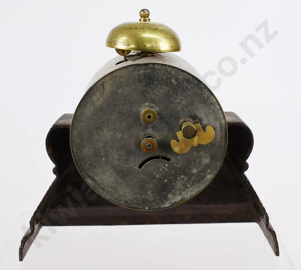 ANSONIA ALARM CLOCK IN CAST METAL STAND Image 1++