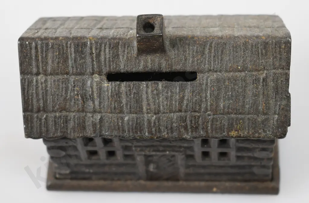 CAST IRON LOG CABIN STILL MONEY BANK Image 1++