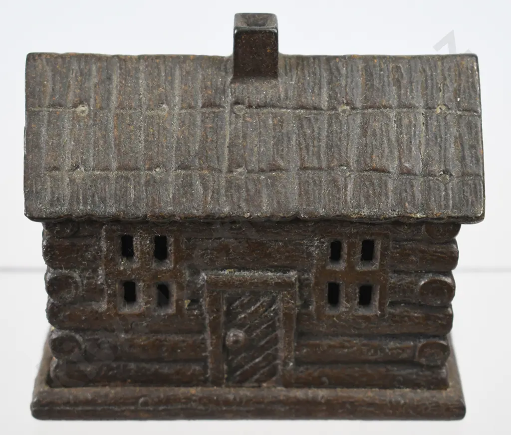 CAST IRON LOG CABIN STILL MONEY BANK Image 1++