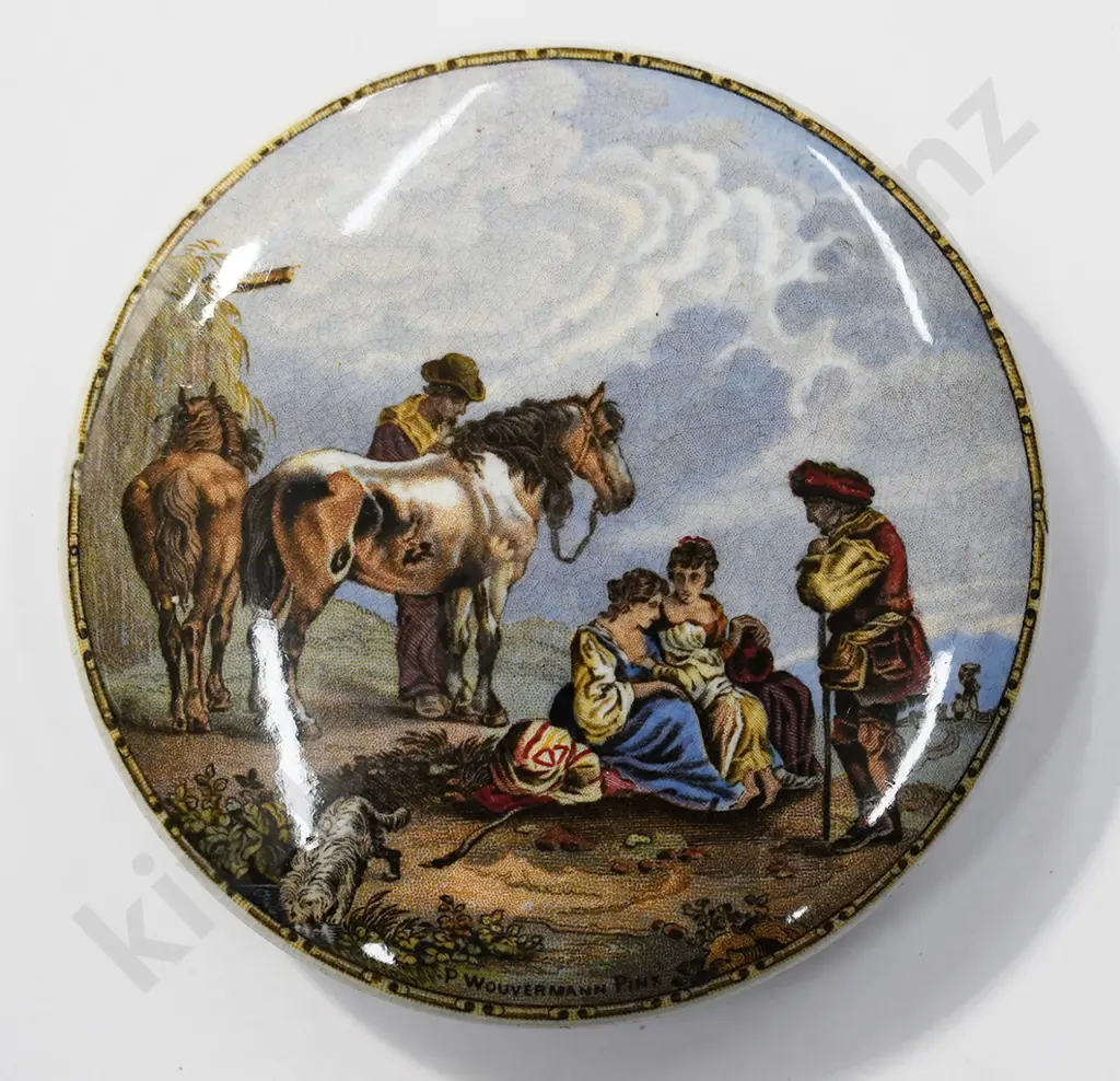 PRATTWARE POT LIDS, SKEWBALD HORSE, CATTLE AND RUINS Image 1++