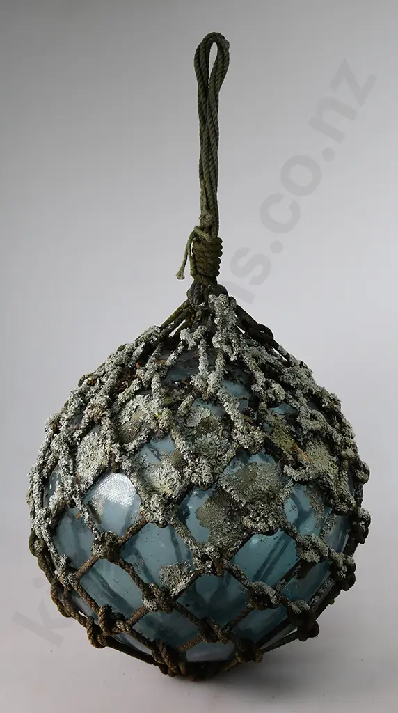 ICE BLUE GLASS FISHING FLOAT WITH ORIGINAL ROPE Image 1++