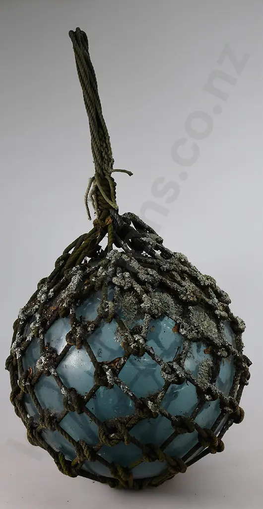 ICE BLUE GLASS FISHING FLOAT WITH ORIGINAL ROPE Image 1++